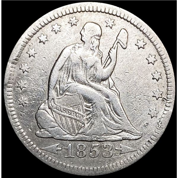 1853 Arws & Rays Seated Liberty Quarter NEARLY UNC