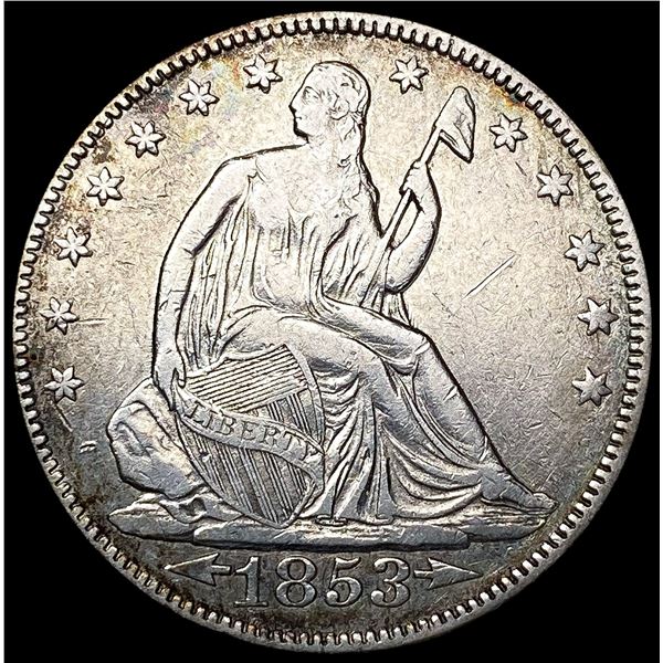 1853 Arws & Rays Seated Liberty Half Dollar NEARLY