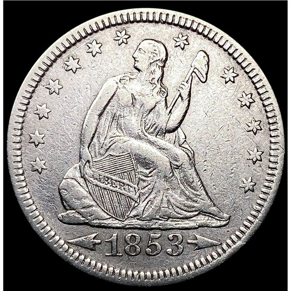 1853 Arws & Rays Seated Liberty Quarter CLOSELY UN