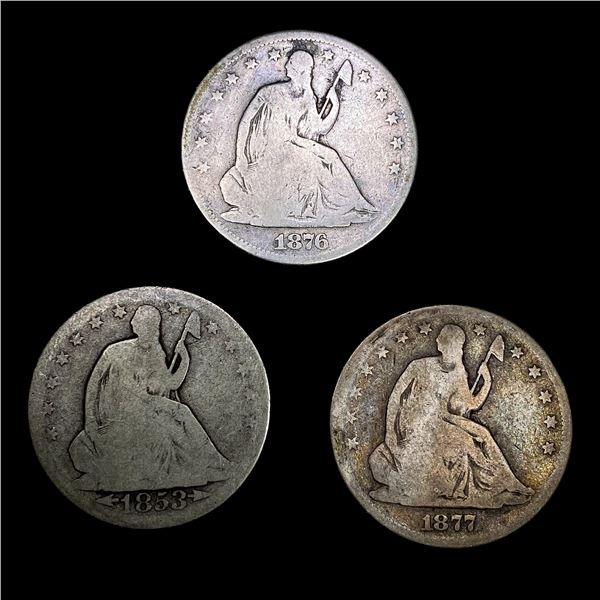 [3] Seated Lib Half Dollars [1853, 1876-S, 1877-S]