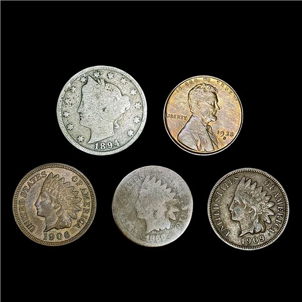 [5] Varied US Coinage (1866, 1894, 1906, 1909, 193