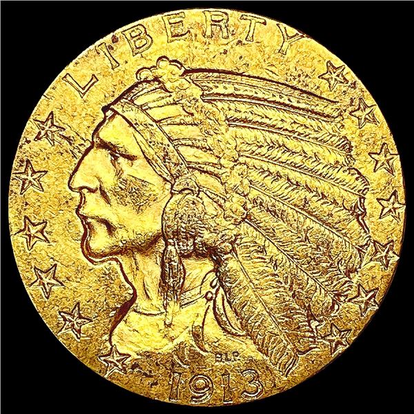 1913 $5 Gold Half Eagle CLOSELY UNCIRCULATED