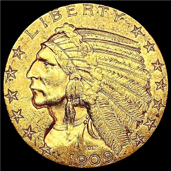 1909-D $5 Gold Half Eagle CLOSELY UNCIRCULATED
