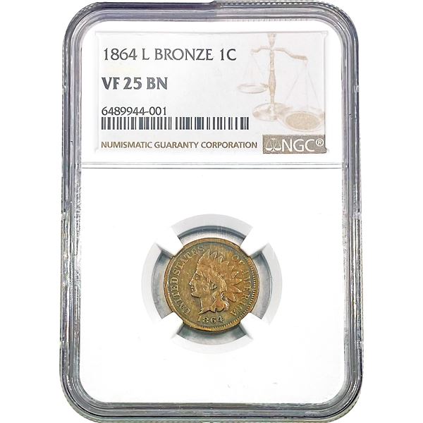 1864-L Indian Head Cent NGC VF25 BN