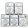 Image 1 : 2019 US Silver Eagles [5 Coins] NGC MS69-70 1st Da