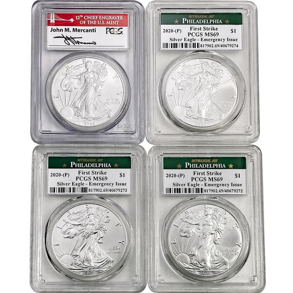 2012-2020 US Silver Eagles [4 Coins] PCGS MS69 1st