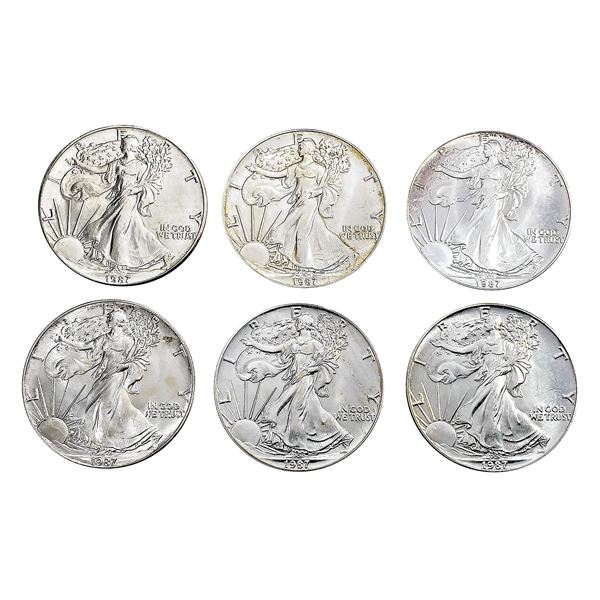 1987 US Silver Eagles [6 Coins]