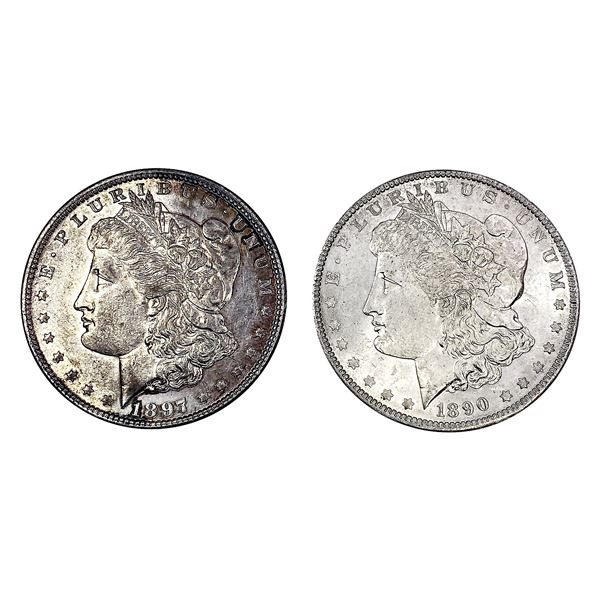 1890-O,1897-S Unc. Morgan Silver Dollars [2 Coins]