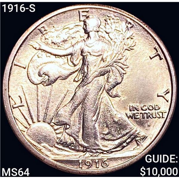 1916-S Walking Liberty Half Dollar CHOICE BU