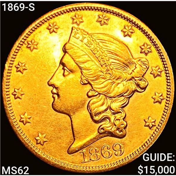 1869-S $20 Gold Double Eagle UNCIRCULATED