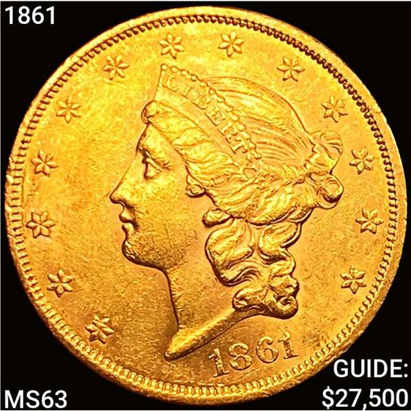 1861 $20 Gold Double Eagle CHOICE BU