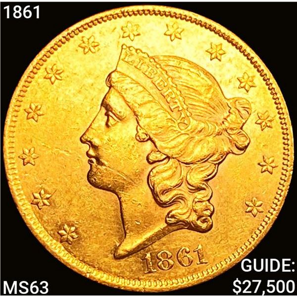 1861 $20 Gold Double Eagle CHOICE BU