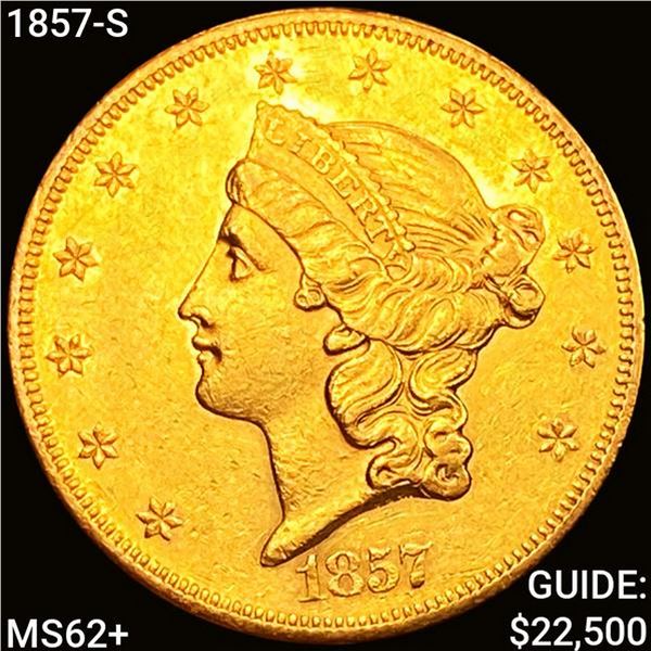 1857-S $20 Gold Double Eagle UNCIRCULATED +