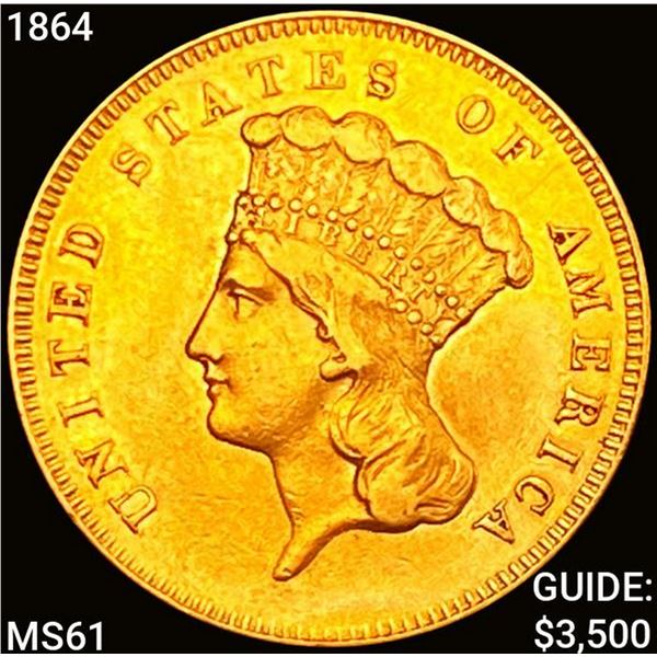 1864 $3 Gold Piece UNCIRCULATED