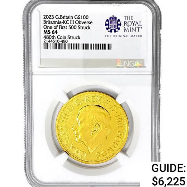 2023 G.B Â£100 1oz. Gold NGC MS64 KCIII OBV 480th