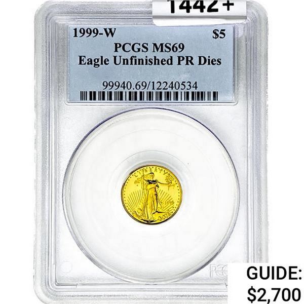 1999-W US 1/10oz Gold $5 Eagle PCGS MS69 Unfinishe