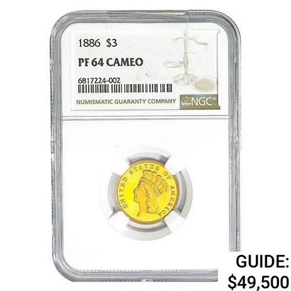 1886 $3 Gold Piece NGC PF64 CAMEO