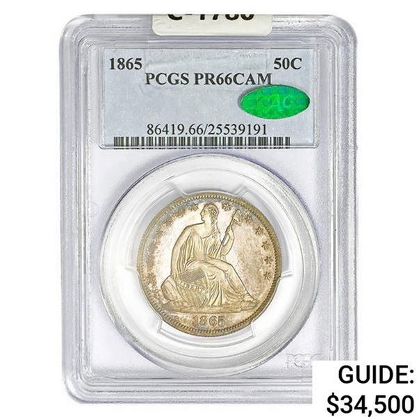 1865 CAC Seated Liberty Half Dollar PCGS PR66 CAM