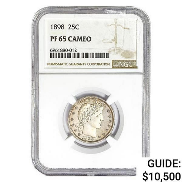 1898 Barber Quarter NGC PF65 CAMEO