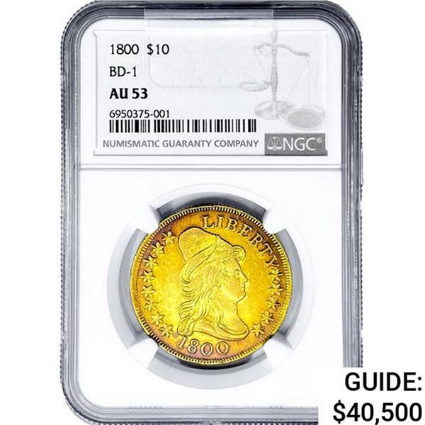 1800 $10 Gold Eagle NGC AU53 BD-1