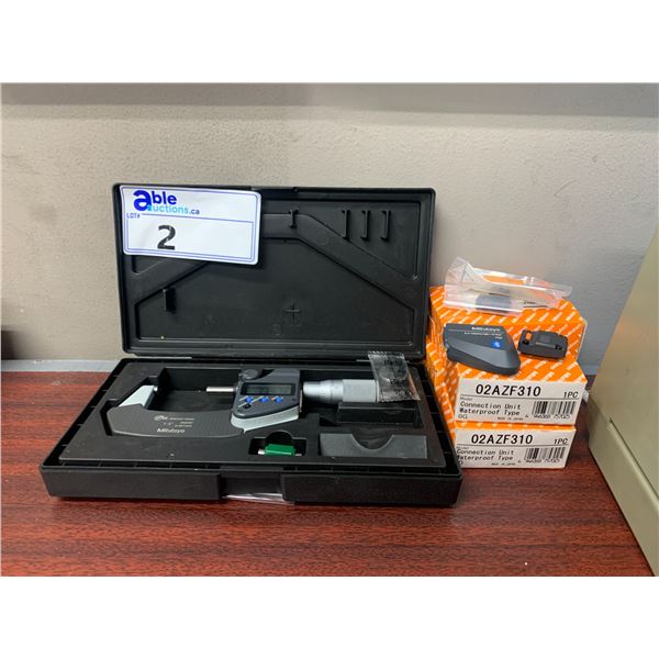 MITUTOYO DIGIMATIC MICROMETER WITH 2 BLUETOOTH ATTACHMENT SETS AND CASE