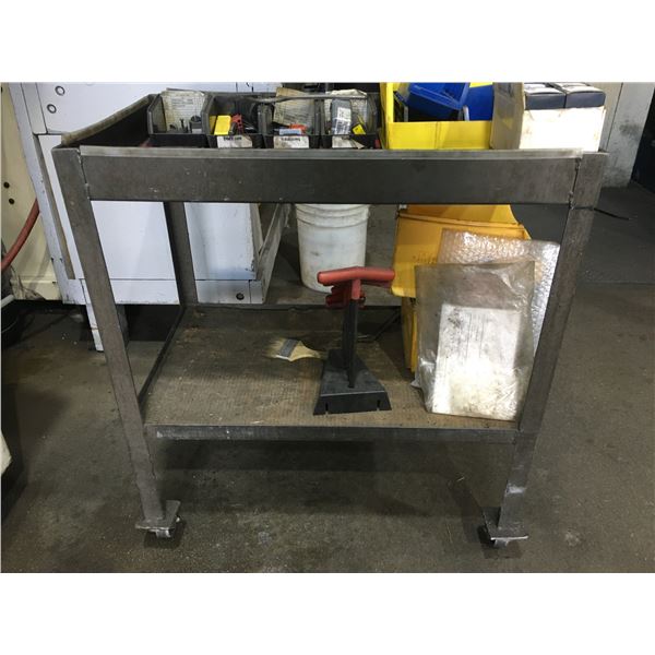 MOBILE METAL WORK CART - APPROX. 2 1/2FT ACROSS X 1 1/2FT WIDE X 3FT HIGH