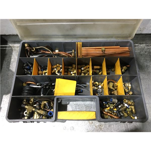 ORGANIZER CASE OF ASSORTED COPPER & BRASS COOLANT FITTINGS