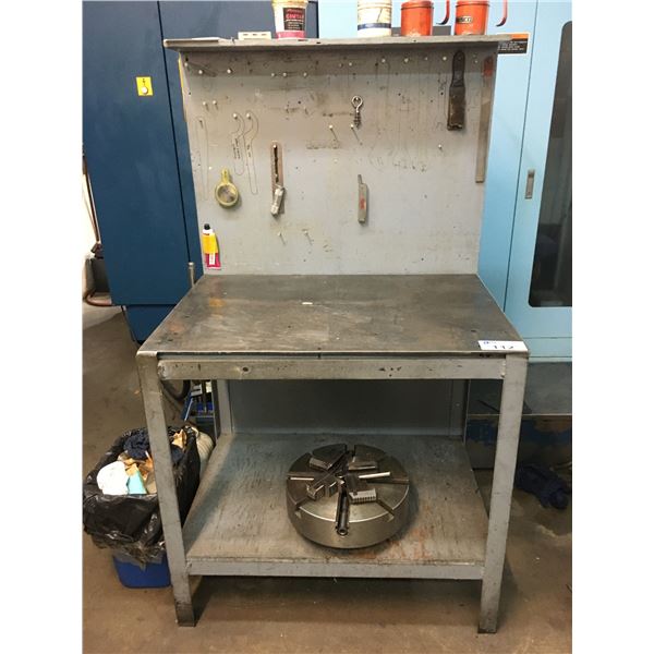 METAL & WOOD SHOP WORKBENCH -APPROX. 3FT ACROSS X 2 1/4FT WIDE X 5 1/4FT HIGH