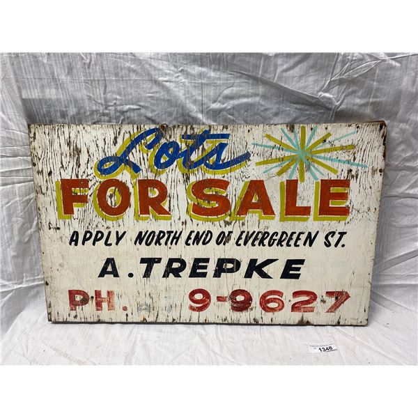 Vintage Painted Wood Lots For Sale Sign