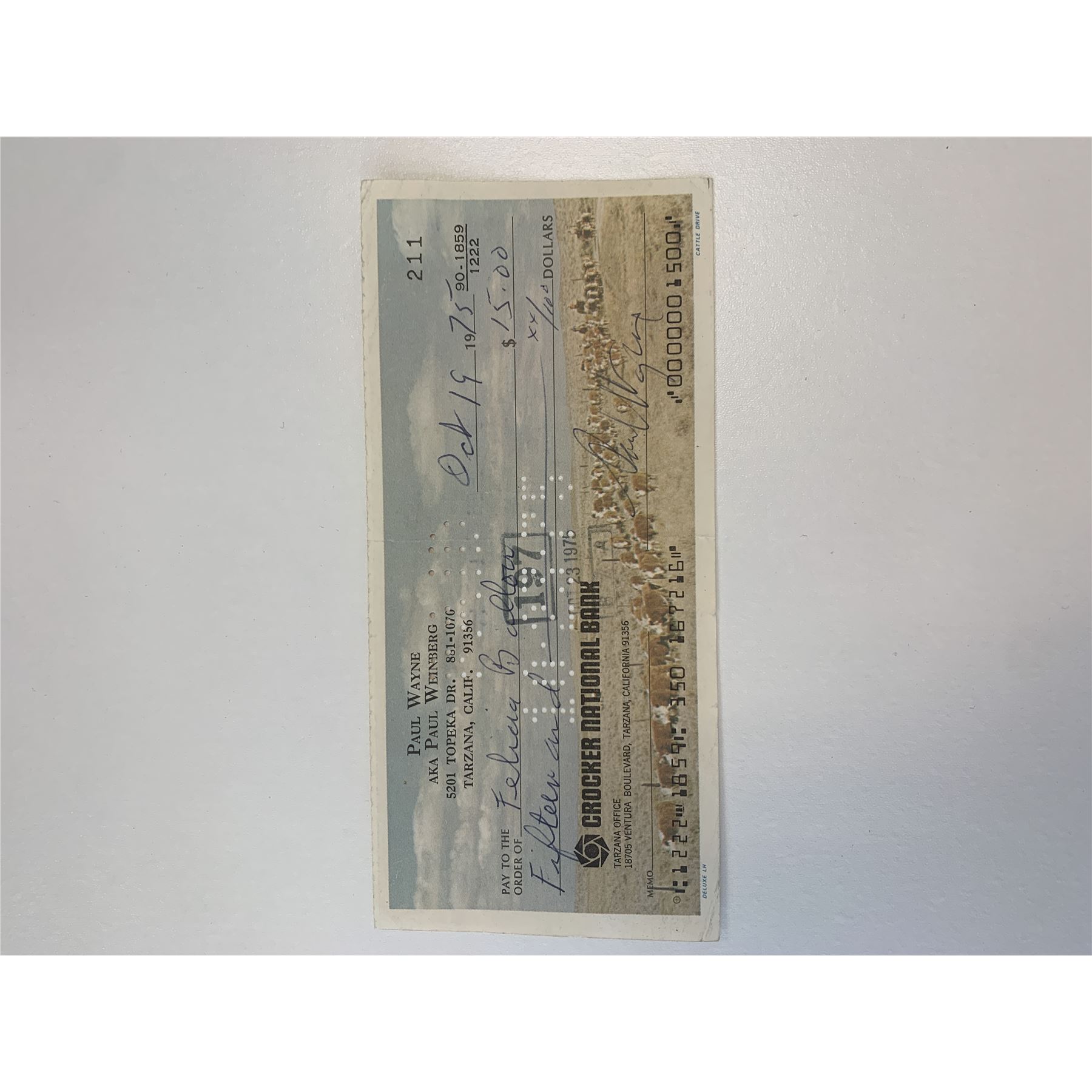 3450 Check Threes Company Paul Wayne signed check