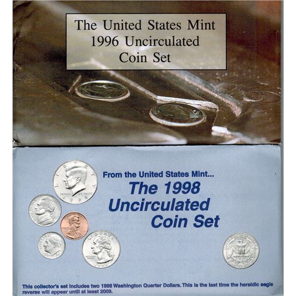 US Mint Uncirculated Coin Sets - 1996, 1997, 1998 - P&D Mints