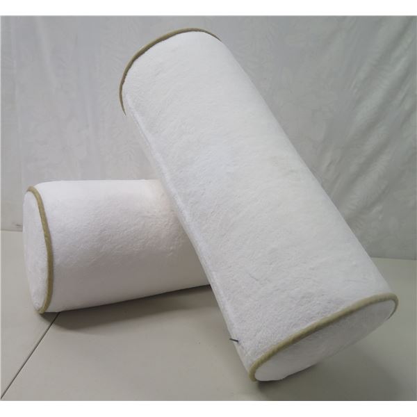 Qty 2 New Cylinder Bolster Pillows w/ Removable Cases 8  Dia, 21 H