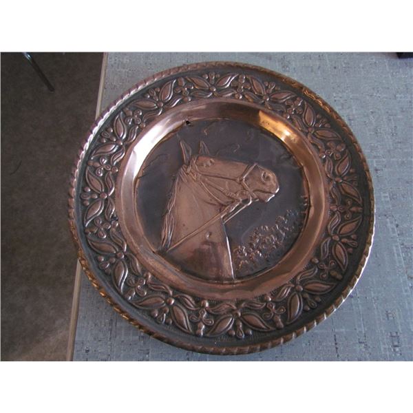 Round Copper Plate - Horse Head Portrait