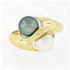 Image 4 : Classic Solid 14K Gold 6.9mm Gray & White Dual Pearl Polished Finish Bypass Ring