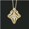 Image 5 : Antique Art Deco 14K Yellow Gold Diamond Open Filigree Milgrain Pendant Necklace