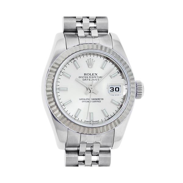 Rolex Ladies New Style Sapphire Quickset White Index Fluted Bezel Datejust 26MM