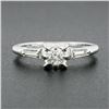 Image 2 : Vintage 14k Gold Illusion Prong Diamond & Baguette Sides 3 Stone Engagement Ring