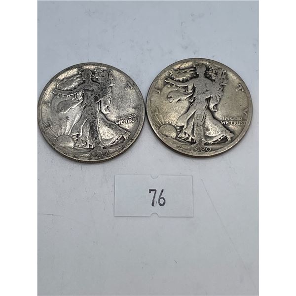 1917 & 1920 American Half Dollars 23.7g 90% Silver