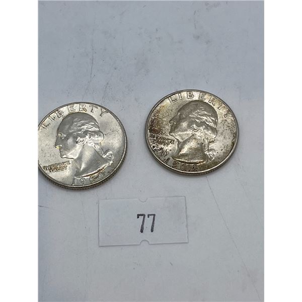 2x 1964 American Quarters 12.3g 90% Silver