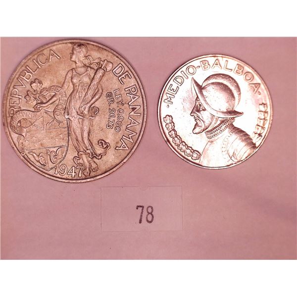 1947 Silver Panama Balboa and Half Balboa