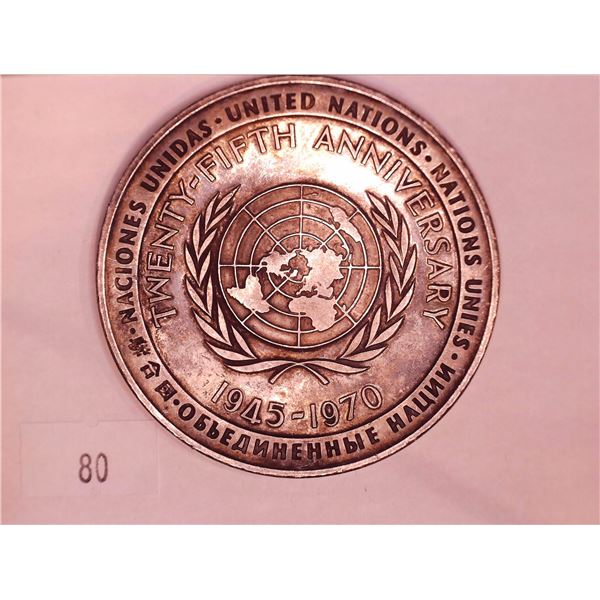 United Nations 25th Anniversary Commemorative Medal 5 Troy Ounces 99.9% Silver