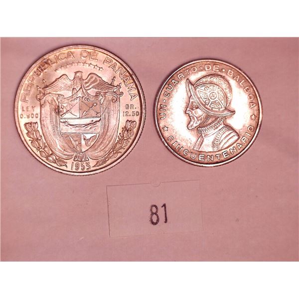 1953 Silver Panama Half Balboa and Quarter Balboa