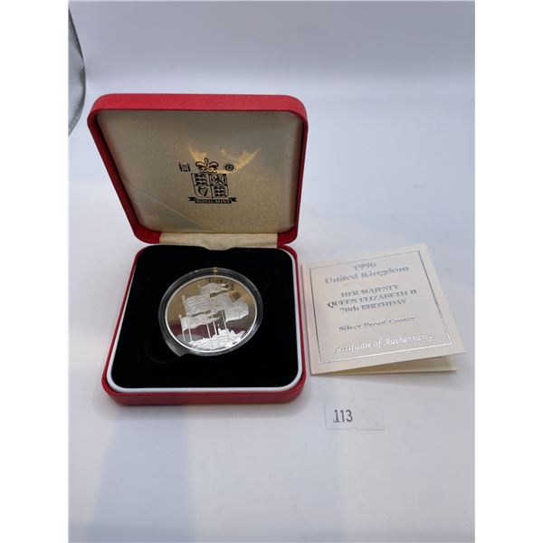 1996 United Kingdom Queen Elizabeth 70th Birthday Proof Crown 28.28g 925 Silver