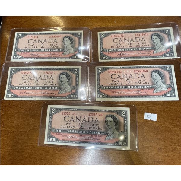 Collection of Canadian 1954 Modified Portrait $2 Bills