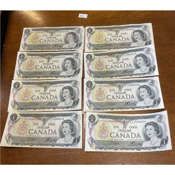 Collection of Canadian 1973 $1 Bills