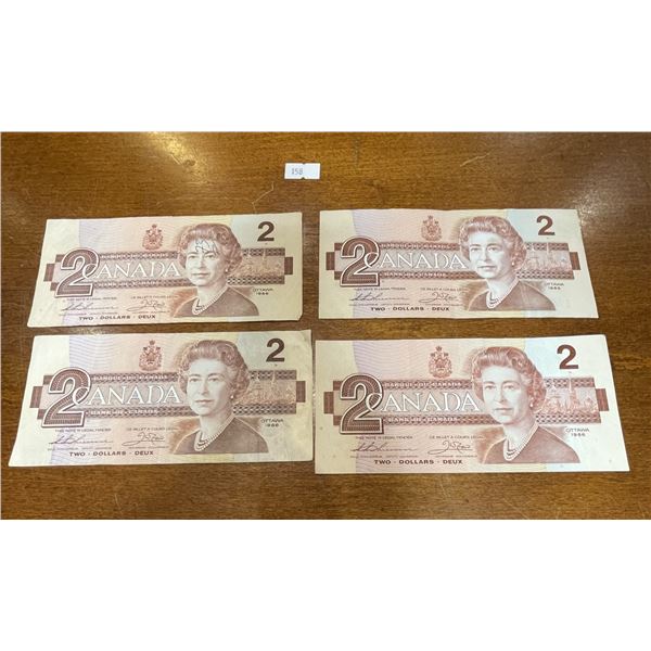 4x Canadian 1986 $2 Bills