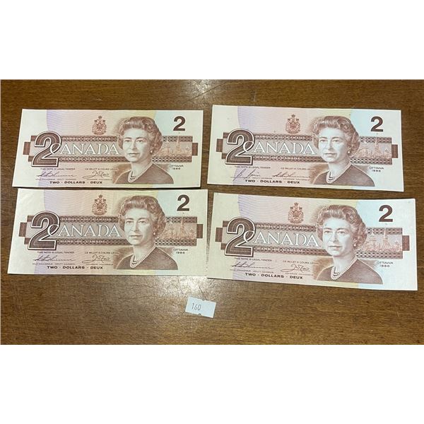 4x Canadian 1986 $2 Bills