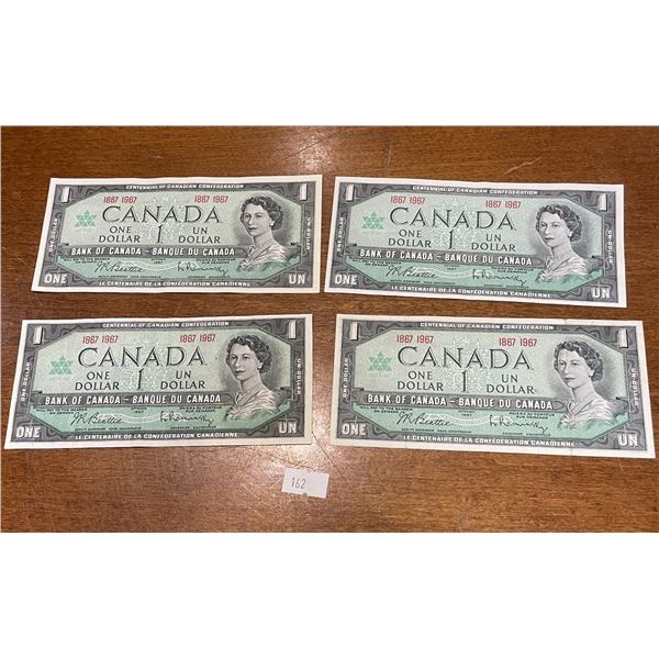 4x Canadian 1867-1967 Centennial $1 Bills