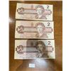 Image 1 : 3x Canadian 1986 $2 Bills