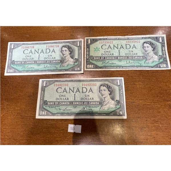 3x Canadian 1967 $1 Bills